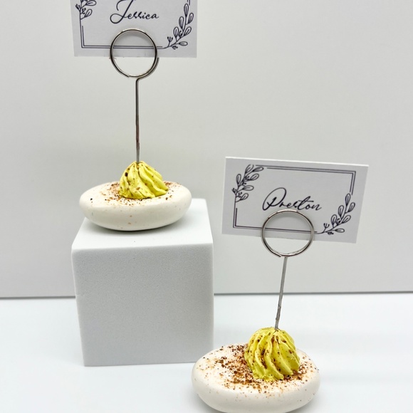 Deviled Egg Place Card Holders – Set of 2 | Handmade Polymer Clay Table Decor - Picture 5 of 16